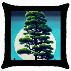 Pine Moon Tree Landscape Nature Scene Stars Setting Night Midnight Full Moon Throw Pillow Case (black) by Posterlux