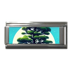 Pine Moon Tree Landscape Nature Scene Stars Setting Night Midnight Full Moon Superlink Italian Charm (9mm) by Posterlux