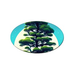 Pine Moon Tree Landscape Nature Scene Stars Setting Night Midnight Full Moon Sticker (oval) by Posterlux