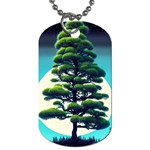 Pine Moon Tree Landscape Nature Scene Stars Setting Night Midnight Full Moon Dog Tag (One Side) Front