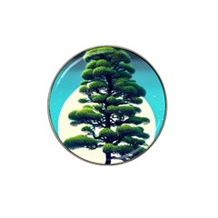 Pine Moon Tree Landscape Nature Scene Stars Setting Night Midnight Full Moon Hat Clip Ball Marker by Posterlux