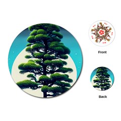 Pine Moon Tree Landscape Nature Scene Stars Setting Night Midnight Full Moon Playing Cards Single Design (round) by Posterlux