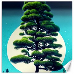 Pine Moon Tree Landscape Nature Scene Stars Setting Night Midnight Full Moon Canvas 12  X 12  by Posterlux