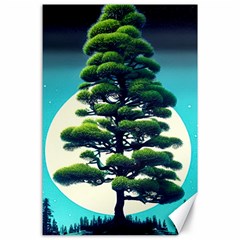 Pine Moon Tree Landscape Nature Scene Stars Setting Night Midnight Full Moon Canvas 24  X 36  by Posterlux