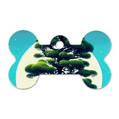 Pine Moon Tree Landscape Nature Scene Stars Setting Night Midnight Full Moon Dog Tag Bone (two Sides)