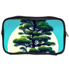 Pine Moon Tree Landscape Nature Scene Stars Setting Night Midnight Full Moon Toiletries Bag (two Sides) by Posterlux