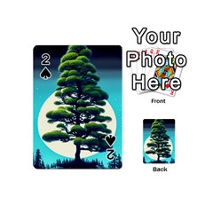 Pine Moon Tree Landscape Nature Scene Stars Setting Night Midnight Full Moon Playing Cards 54 Designs (mini)