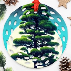 Pine Moon Tree Landscape Nature Scene Stars Setting Night Midnight Full Moon Round Filigree Ornament (two Sides)