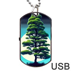 Pine Moon Tree Landscape Nature Scene Stars Setting Night Midnight Full Moon Dog Tag Usb Flash (one Side) by Posterlux