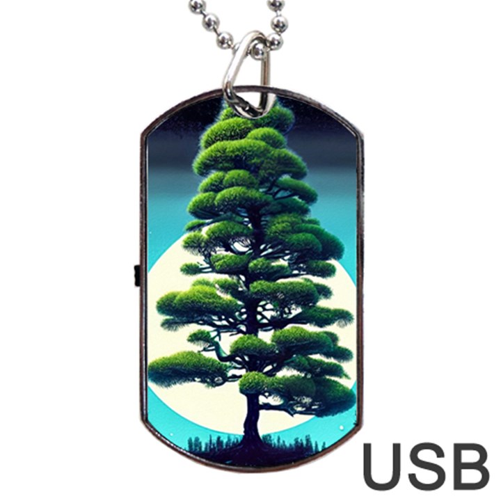 Pine Moon Tree Landscape Nature Scene Stars Setting Night Midnight Full Moon Dog Tag USB Flash (One Side)