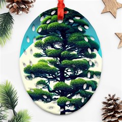 Pine Moon Tree Landscape Nature Scene Stars Setting Night Midnight Full Moon Oval Filigree Ornament (two Sides)