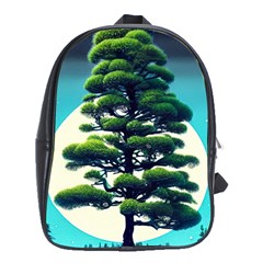 Pine Moon Tree Landscape Nature Scene Stars Setting Night Midnight Full Moon School Bag (xl) by Posterlux