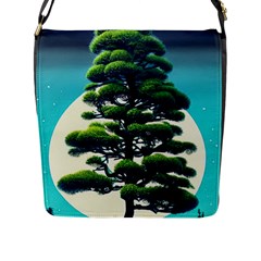 Pine Moon Tree Landscape Nature Scene Stars Setting Night Midnight Full Moon Flap Closure Messenger Bag (l) by Posterlux