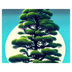 Pine Moon Tree Landscape Nature Scene Stars Setting Night Midnight Full Moon Two Sides Premium Plush Fleece Blanket (teen Size) by Posterlux