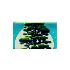 Pine Moon Tree Landscape Nature Scene Stars Setting Night Midnight Full Moon Cosmetic Bag (xs) by Posterlux