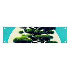 Pine Moon Tree Landscape Nature Scene Stars Setting Night Midnight Full Moon Banner And Sign 4  X 1  by Posterlux