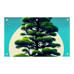 Pine Moon Tree Landscape Nature Scene Stars Setting Night Midnight Full Moon Banner And Sign 5  X 3  by Posterlux