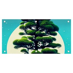 Pine Moon Tree Landscape Nature Scene Stars Setting Night Midnight Full Moon Banner And Sign 6  X 3  by Posterlux