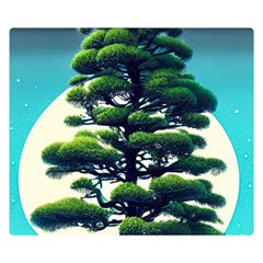 Pine Moon Tree Landscape Nature Scene Stars Setting Night Midnight Full Moon Premium Plush Fleece Blanket (small) by Posterlux