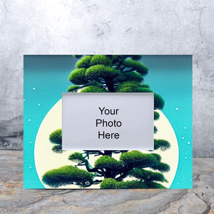 Pine Moon Tree Landscape Nature Scene Stars Setting Night Midnight Full Moon White Tabletop Photo Frame 4 x6 