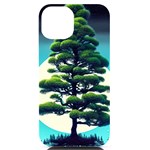 Pine Moon Tree Landscape Nature Scene Stars Setting Night Midnight Full Moon iPhone 14 Black UV Print Case Front