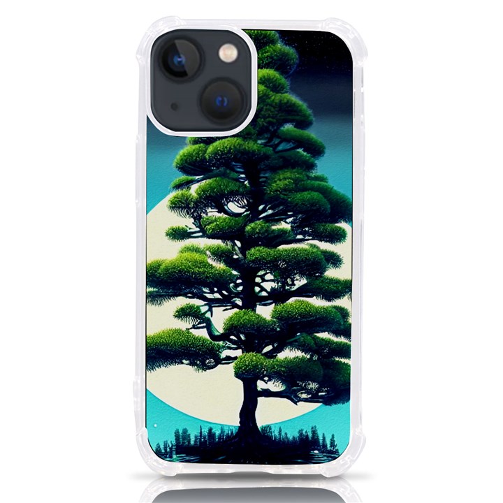 Pine Moon Tree Landscape Nature Scene Stars Setting Night Midnight Full Moon iPhone 13 mini TPU UV Print Case