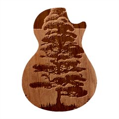 Pine Moon Tree Landscape Nature Scene Stars Setting Night Midnight Full Moon Guitar Shape Wood Guitar Pick Holder Case And Picks Set by Posterlux