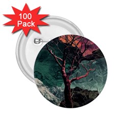 Night Sky Nature Tree Night Landscape Forest Galaxy Fantasy Dark Sky Planet 2 25  Buttons (100 Pack) 