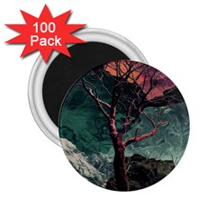 Night Sky Nature Tree Night Landscape Forest Galaxy Fantasy Dark Sky Planet 2 25  Magnets (100 Pack)  by Posterlux