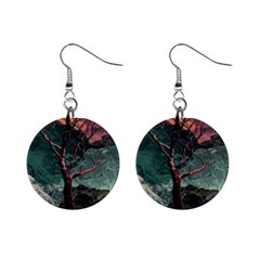 Night Sky Nature Tree Night Landscape Forest Galaxy Fantasy Dark Sky Planet Mini Button Earrings by Posterlux