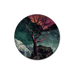 Night Sky Nature Tree Night Landscape Forest Galaxy Fantasy Dark Sky Planet Rubber Coaster (round) by Posterlux