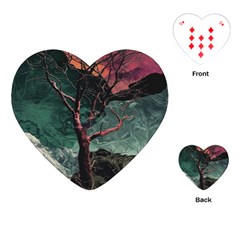 Night Sky Nature Tree Night Landscape Forest Galaxy Fantasy Dark Sky Planet Playing Cards Single Design (heart) by Posterlux