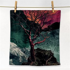 Night Sky Nature Tree Night Landscape Forest Galaxy Fantasy Dark Sky Planet Face Towel by Posterlux