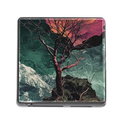 Night Sky Nature Tree Night Landscape Forest Galaxy Fantasy Dark Sky Planet Memory Card Reader (square 5 Slot) by Posterlux