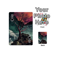 Night Sky Nature Tree Night Landscape Forest Galaxy Fantasy Dark Sky Planet Playing Cards 54 Designs (mini) by Posterlux