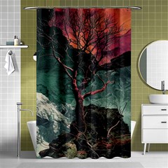 Night Sky Nature Tree Night Landscape Forest Galaxy Fantasy Dark Sky Planet Shower Curtain 48  X 72  (small)  by Posterlux