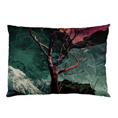 Night Sky Nature Tree Night Landscape Forest Galaxy Fantasy Dark Sky Planet Pillow Case (two Sides) by Posterlux