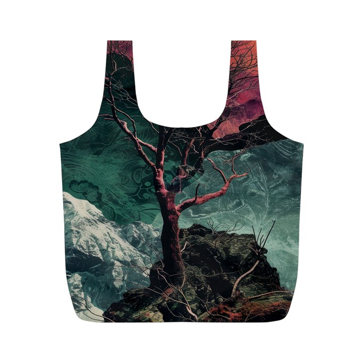 Night Sky Nature Tree Night Landscape Forest Galaxy Fantasy Dark Sky Planet Full Print Recycle Bag (M)