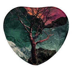 Night Sky Nature Tree Night Landscape Forest Galaxy Fantasy Dark Sky Planet Heart Glass Fridge Magnet (4 Pack)