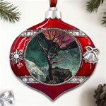 Night Sky Nature Tree Night Landscape Forest Galaxy Fantasy Dark Sky Planet Metal Snowflake And Bell Red Ornament Front