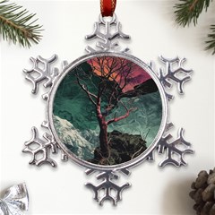 Night Sky Nature Tree Night Landscape Forest Galaxy Fantasy Dark Sky Planet Metal Large Snowflake Ornament by Posterlux