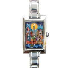 City New York Nyc Skyscraper Skyline Downtown Night Business Urban Travel Landmark Building Architec Rectangle Italian Charm Watch by Posterlux