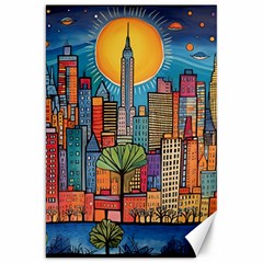 City New York Nyc Skyscraper Skyline Downtown Night Business Urban Travel Landmark Building Architec Canvas 20  X 30  by Posterlux