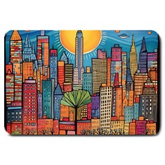 City New York Nyc Skyscraper Skyline Downtown Night Business Urban Travel Landmark Building Architec Large Doormat by Posterlux