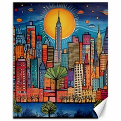 City New York Nyc Skyscraper Skyline Downtown Night Business Urban Travel Landmark Building Architec Canvas 11  X 14  by Posterlux