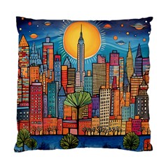 City New York Nyc Skyscraper Skyline Downtown Night Business Urban Travel Landmark Building Architec Standard Cushion Case (one Side) by Posterlux