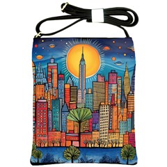 City New York Nyc Skyscraper Skyline Downtown Night Business Urban Travel Landmark Building Architec Shoulder Sling Bag