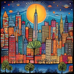 City New York Nyc Skyscraper Skyline Downtown Night Business Urban Travel Landmark Building Architec Play Mat (square)