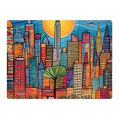 City New York Nyc Skyscraper Skyline Downtown Night Business Urban Travel Landmark Building Architec Two Sides Premium Plush Fleece Blanket (mini)