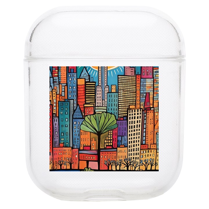 City New York Nyc Skyscraper Skyline Downtown Night Business Urban Travel Landmark Building Architec Soft TPU AirPods 1/2 Case